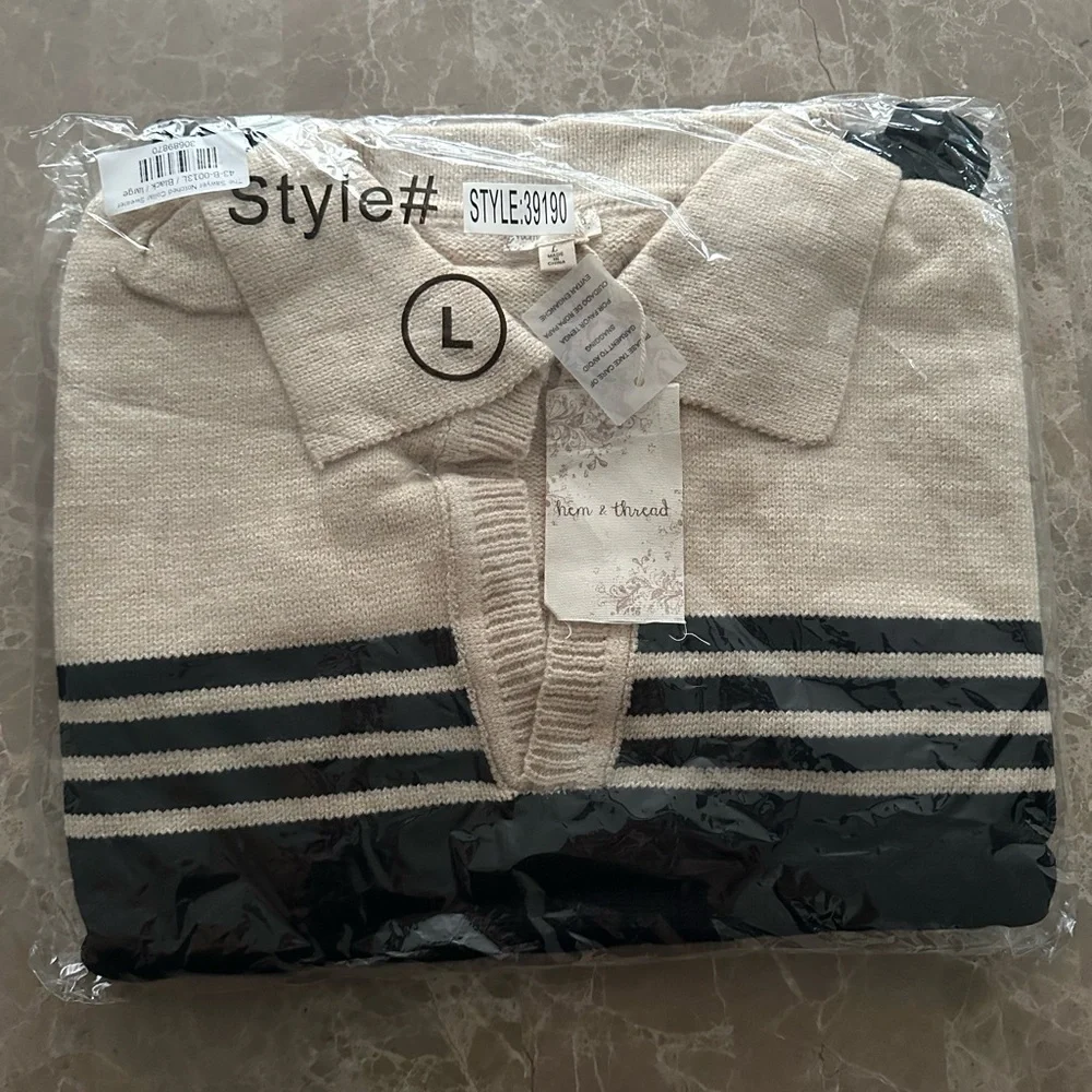 Black and Cream Striped Sweater - Picture 6 of 6